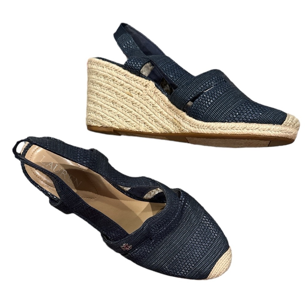 Lauren Ralph Lauren Navy Blue Espadrille Wedge Slingback
